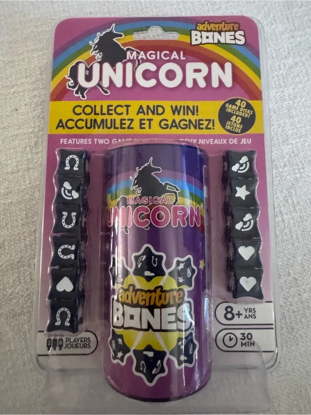 Magical Unicorn Adventure Bones Dice Game w/ Travel Container Family Fun Magic